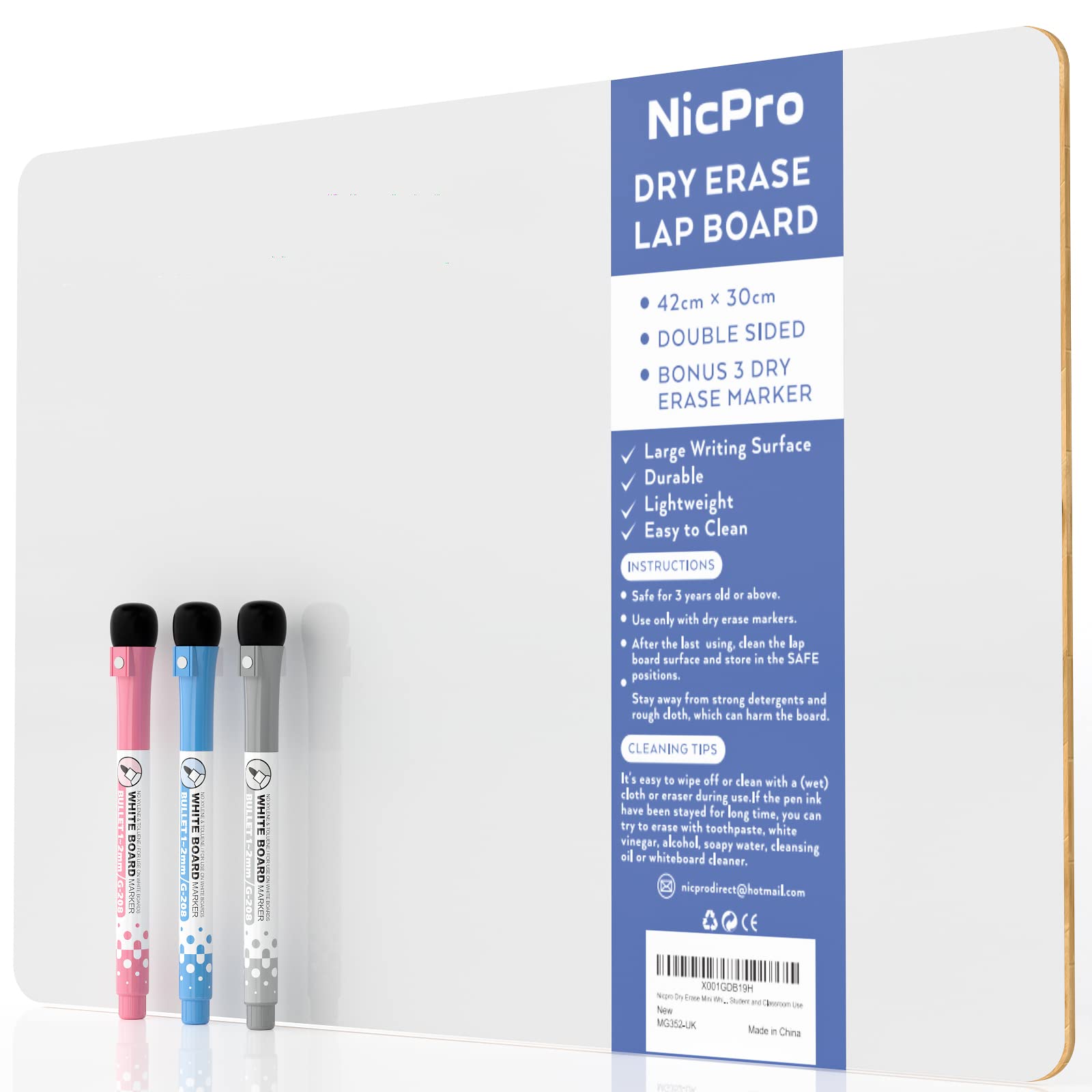 Nicpro 12 x 16 inches Lapboard Small Dry Erase Lap Board Double Sided with 3 Water-Based Pens Learning Mini Whiteboard Portable for Kid Student and Classroom Use